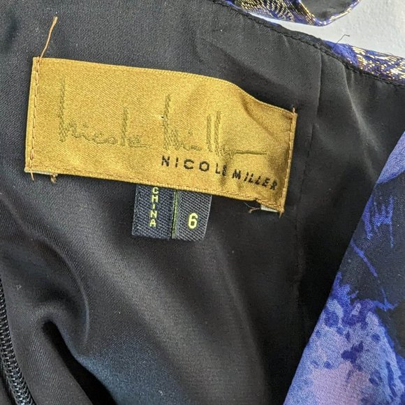 Nicole Miller metallic Purple and Gold floral Halter Dress Size 6 - Picture 3 of 7